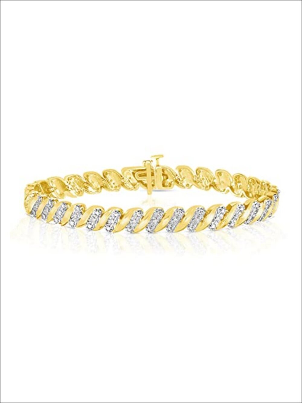 1/4 Cttw Diamond Tennis Bracelet Yellow Gold Plated Sterling Silver Wave Link